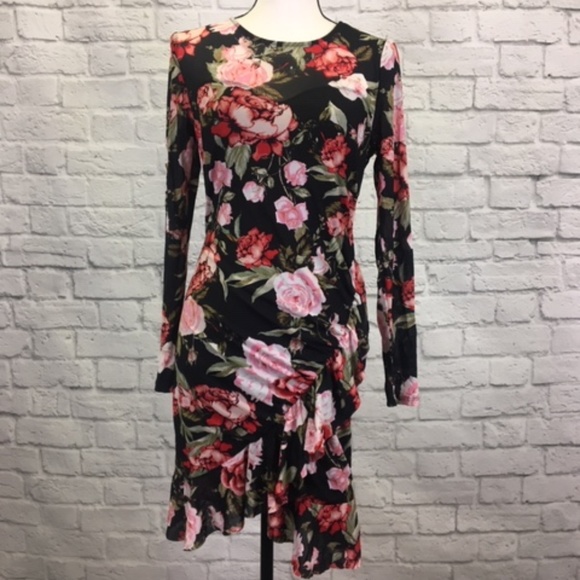 Juniors' Rose-Print Mesh Ruffle Dress - Picture 3 of 8